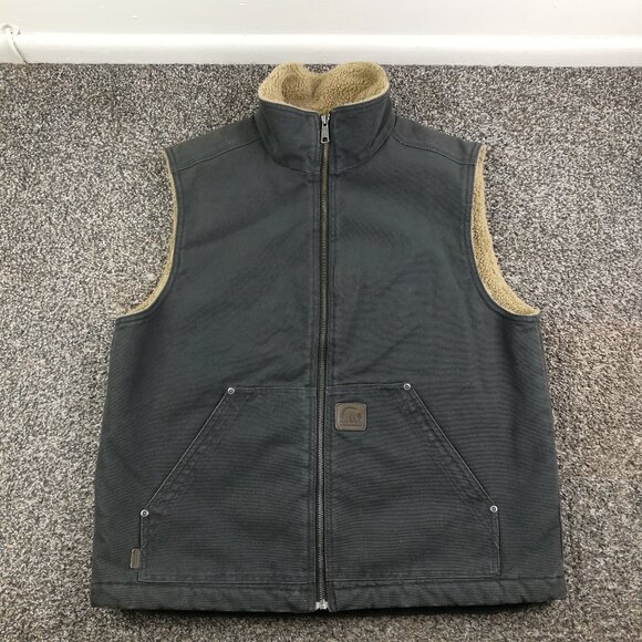 Sorel Sherpa Fleece Lined Duck Canvas Work Vest Gray Mens Large